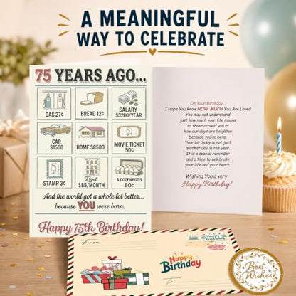 75th Birthday Card, 75th Birthday Cards for Women Men with Seal and Envelope, 75 Birthdayy Card for Mom Dad Grandma Grandpa Friend from Daughter Son Grandson Granddaughter - color: 75th
