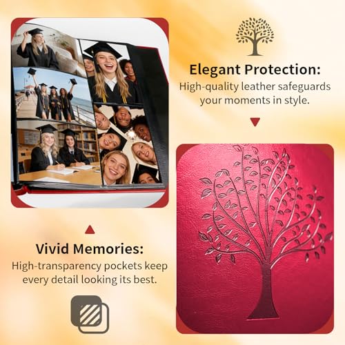 Photo Album 4x6 600 Slip-in Pockets, PU Leather Large Capacity Photo Book | Holds Horizontal & Vertical Photos Acid-Free for Mom Grandma Baby Shower Wedding Anniversary Christmas - color: Red