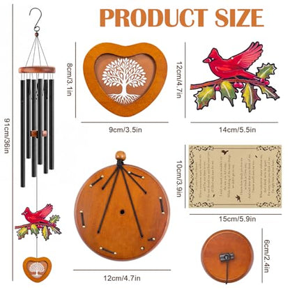 36 Inch Memorial Wind Chimes for Loss of Loved One, Cardinal Wind Chimes for Outside Personalized Sympathy Gifts for Loss of Mother, Father, Brother, Sister