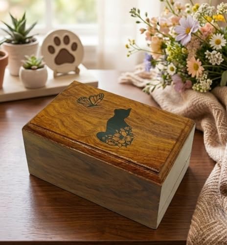 Wooden Urn Your Cat in Heaven Design-Pet Urns for Dogs & Cat Ashes-Decorative Wooden Pet Urns for Ashes - Rosewood Cremation Urns for All Pets Urns for Cats-Wooden Box