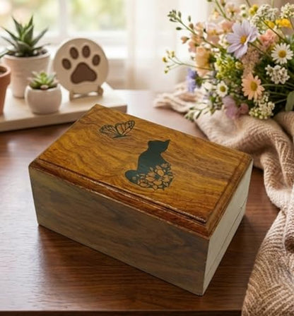 Wooden Urn Your Cat in Heaven Design-Pet Urns for Dogs & Cat Ashes-Decorative Wooden Pet Urns for Ashes - Rosewood Cremation Urns for All Pets Urns for Cats-Wooden Box