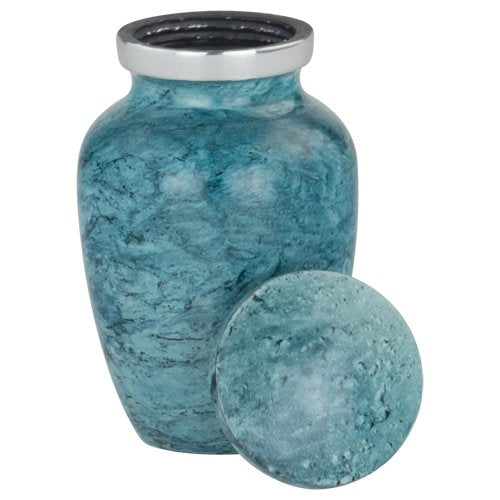 Aluminum Blue Marble Keepsake Cremation Urn, 3 Inches High - color: Aqua Harbor
