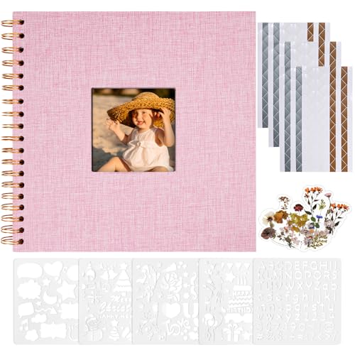 Vienrose 8x8 Inch Scrapbook DIY Small Hardcover Kraft White Pages Scrapbook Photo Album Linen Cover Scrap Book Photo Albums Scrapbooking Supplies Kit for Couple Family Wedding Travel Pink - color: Pink, size: 8 Inch 20 Sheets