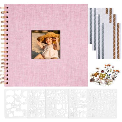 Vienrose 8x8 Inch Scrapbook DIY Small Hardcover Kraft White Pages Scrapbook Photo Album Linen Cover Scrap Book Photo Albums Scrapbooking Supplies Kit for Couple Family Wedding Travel Pink - color: Pink, size: 8 Inch 20 Sheets