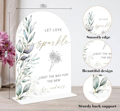 Acrylic Wedding Signs, Greenery Theme Let Love Sparkle Sign, Wedding Reception Signage, Bridal Shower Table Decor with Stand, Engagement, Anniversary, Newlywed Events and Parties Supplies, 20 - color: Let Love Sparkle Sign, 20