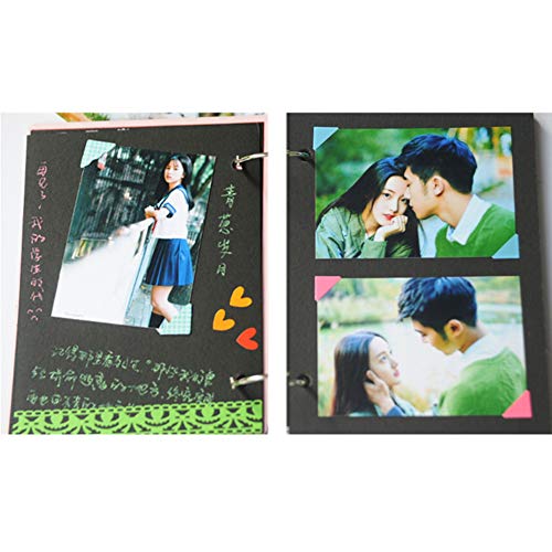 Scrapbook Album, Scrapbook Wooden Photo Album Guest Book DIY Memories Book with 30 Black Pages Present for Christmas Valentines Anniversary Mother's Day Birthday Gift