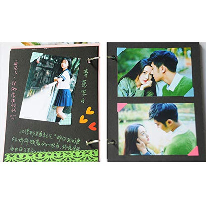 Scrapbook Album, Scrapbook Wooden Photo Album Guest Book DIY Memories Book with 30 Black Pages Present for Christmas Valentines Anniversary Mother's Day Birthday Gift