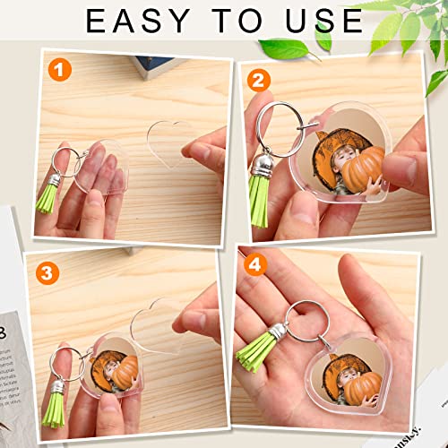 Yaomiao Acrylic Photo Keychain with Tassel Clear Blank Custom Keychain Frame Holder Insert Picture Keyring Making Kit - style: Heart