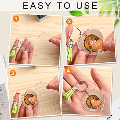 Yaomiao Acrylic Photo Keychain with Tassel Clear Blank Custom Keychain Frame Holder Insert Picture Keyring Making Kit - style: Heart