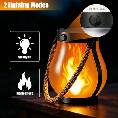 Solar Lanterns Outdoor Waterproof,2 Pack Flickering Flame Hanging Lanterns | 2 Modes Dual Charging Solar & USB for Garden Yard Patio Porch Tree Decor