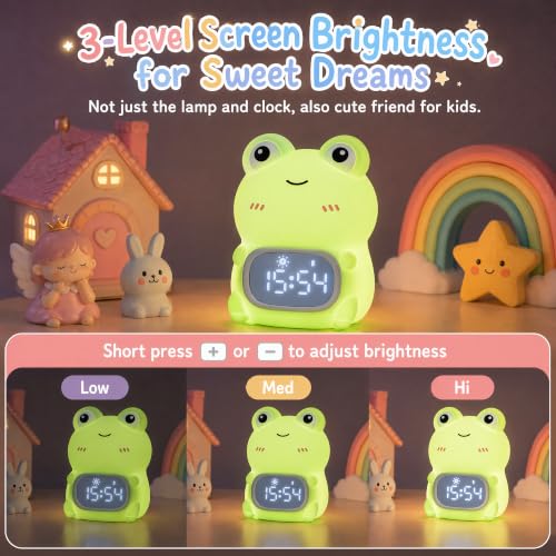 Frog Night Light with Alarm Clock，Frog Gifts with Rechargeable Silicone Lamp Cute Animal Tabletop Lamp, OK to Wake Clock with 9 RGB Color Light, 6 Soothing Sounds, Dual Alarm, for Boys & Girls - style: Frog