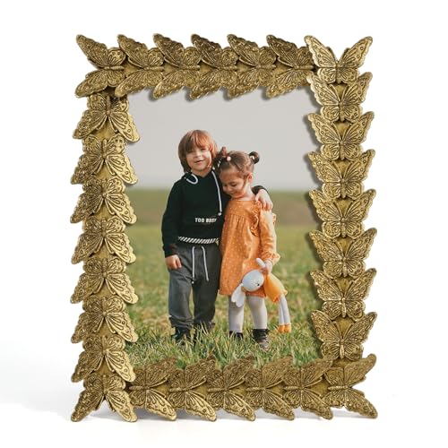 4x6 Vintage Gold Frame for Living Room Bedroom Decor,Retro Butterfly | Resin Photo Frame for Plant Animal Dog Cat Portrait, Classic Decorative Frame Gift for Wedding Birthday Housewarming - color: Butterfly, size: 4x6"