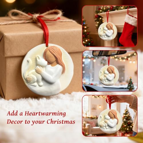 3D Cat Christmas Ornament for Christmas Tree Decorations 2026 - Cat Lover Gifts for Women, Girls, Pet Owners - Animal Lover for Resin Christmas Decorations Holiday Keepsake Gift - style: Cat & Girl