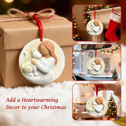 3D Cat Christmas Ornament for Christmas Tree Decorations 2026 - Cat Lover Gifts for Women, Girls, Pet Owners - Animal Lover for Resin Christmas Decorations Holiday Keepsake Gift - style: Cat & Girl