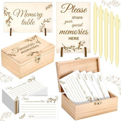 Share a Memory Cards Wooden Box for Celebration of Life Decoration - style: Classic Light Beige Set