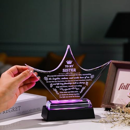 Sisters Gifts from Sister - Crown Crystal Engraved Keepsake with Led Base - Big Bestie Present for Girls Soul Gifts for Women - Best Unique Birthday Sister Gifts On Christamas Mothers Valentines - style: Sister-crown+led light