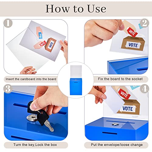 Acrylic Suggestion Box 8.2 x 6.7 x 5 Inch Large Donation Box Safe Ballot with Lock and Sign Holder for Voting Charity Business Cards Collection Display Ticket Comment(Blue) - color: Blue, size: 8.2 x 6.7 x 5 Inch