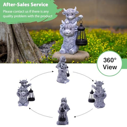 Goodeco Highland Cow with Solar Lantern Garden Statue - color: Grey Cow