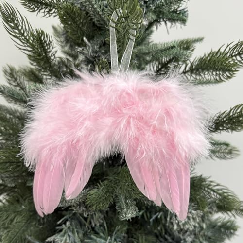 10Pcs Pink Angel Wings for Christmas Tree Ornament 6.7" x 5.1Inch Hanging Angel Wing for Crafts DIY Xmas Decoration Home Wedding Prop Party Decor - color: Pink