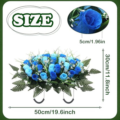 Artificial Cemetery Flower Headstone Flower Saddle Grave Rose Flowers for Cemetery Non-Bleed Colors Windpoof (Blue) - color: Blue