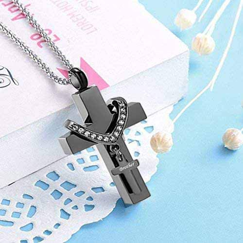 Black Cross Urn Necklaces for Ashes Cremation Crucifix Keepsake Memorial Pendant Necklace - style: Brother
