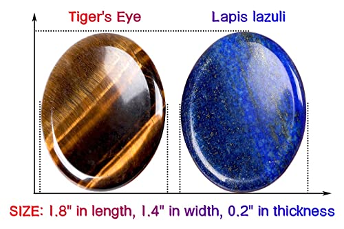 QINJIEJIE 2PCS Worry Stones for Anxiety Tiger's Eye Lapis Lazuli Crystals Hand Carved Thumb Stones Pocket Meditation Oval Shaped Crystal Natural Reiki Relax Palm Stone Gift for Men - color: B-lapis Lazuli & Tiger's Eye