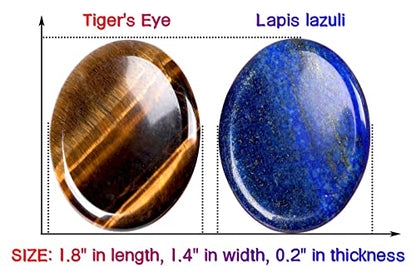 QINJIEJIE 2PCS Worry Stones for Anxiety Tiger's Eye Lapis Lazuli Crystals Hand Carved Thumb Stones Pocket Meditation Oval Shaped Crystal Natural Reiki Relax Palm Stone Gift for Men - color: B-lapis Lazuli & Tiger's Eye