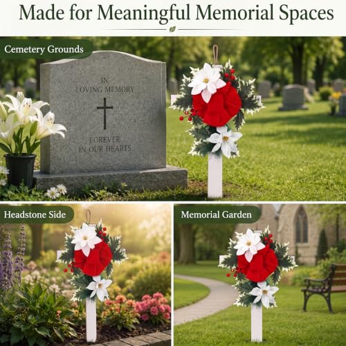 Sintuff Xmas Cross Grave Decorations for Cemetery, Christmas Wooden Cross