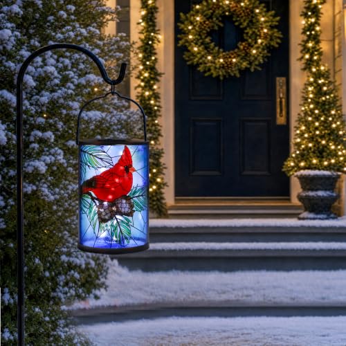MUMTOP Cardinal Solar Lantern, Hanging Glass Garden Light Christmas Decor - color: Red