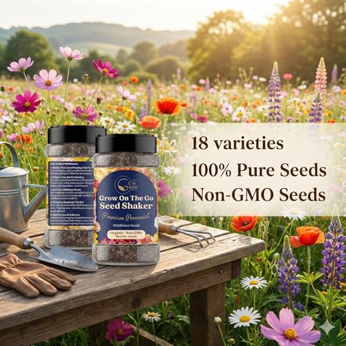 Wildflower Seed s – Perennial Flower Seeds Mix to Plant Anywhere, by Geva Grow | 12-Type Beautiful Perennial Wildflower Seeds Bulk 90,000+ Seeds, 2 Ounce, No Messy Packets - size: 2oz Shaker, style: Premium Perennial Mix