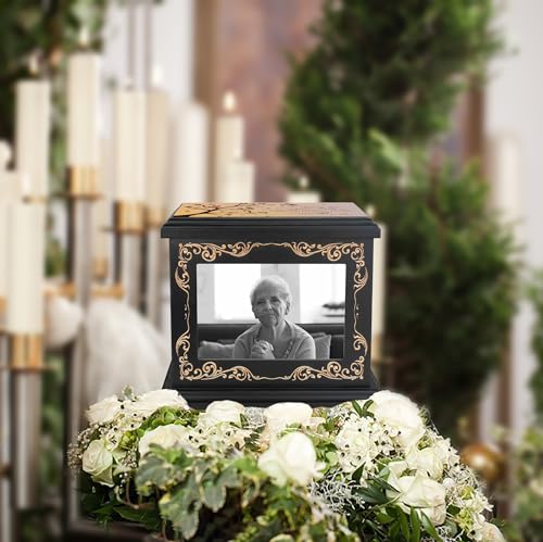 ADMLC Cremation Urns for Human Ashes Adult Up to 200 IBS with Photo Frame | 100% Wooden Handcrafted Memorial Keepsake Urn for Ashes,Funeral Burial Caskets Urn Suitable for Male Female Men Women Dad Mom