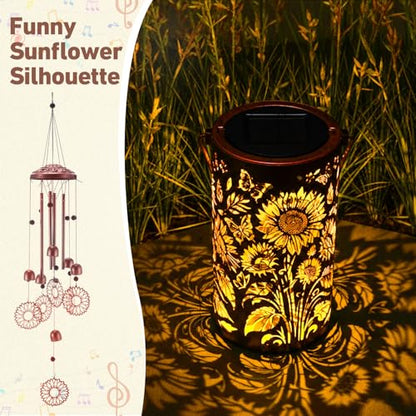 Retisee Sunflower Solar Wind Chimes Outdoor Metal Sunflower Teacher Appreciation Gifts Solar Light Windchimes Outside Indoors Christmas Decoration Birthday Gift for Home Lawn Porch Patio Garden Yard - style: Sunflower
