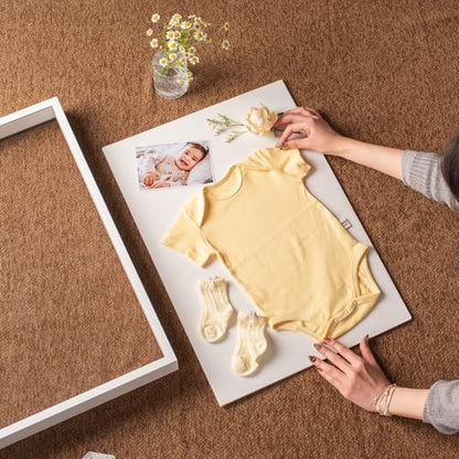16x20 Large Shadow Box Frame with Thickened Acrylic Panel & Pins | With Push Pins, Deep 1.7" White Shadow Box Display Case – Display on Tabletop or Wall for Jersey, T-shirt, Keepsake, Wedding - color: White+high Definition Panel + Shatter-proof Packaging,