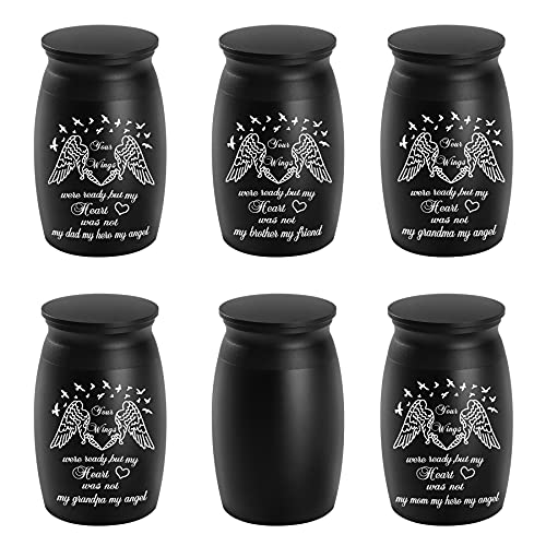 Custom Urns for Ashes, 2.8“ High Small Cremation Urns, Handcrafted Keepsake Urn for Family, Personalized Beautiful Peaceful Decorative Urns, Engraved Date or Name Funeral Urn Designed for Sharing - style: Angel Wing Keepsake Engraving 2.8" Black