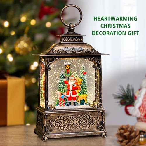Christmas Snow Globes Lantern with Music, Santa Claus Scene Snow Globes with Water Swirling Glitter Effects, USB/Battery Powered with 6-Hour Timer, Christmas Decorations Gift - color: Santa Claus Scene