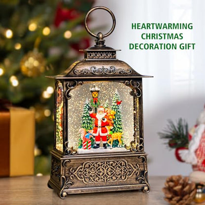 Christmas Snow Globes Lantern with Music, Santa Claus Scene Snow Globes with Water Swirling Glitter Effects, USB/Battery Powered with 6-Hour Timer, Christmas Decorations Gift - color: Santa Claus Scene