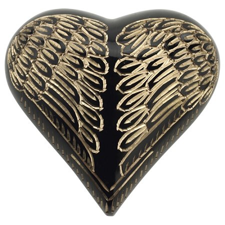 Angel Wings Black & Gold Keepsake Cremation Urn for Ashes, Brass, Black Heart Shaped Urn, Keepsake Sized Cremation Urn, 3 Inches Wide - color: Angel Wings - Black & Gold