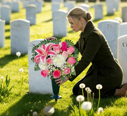 Artificial Cemetery Flowers,Memorial Flowers,Beautiful Arrangements for Headstones,Silk Lily Rose Carnation