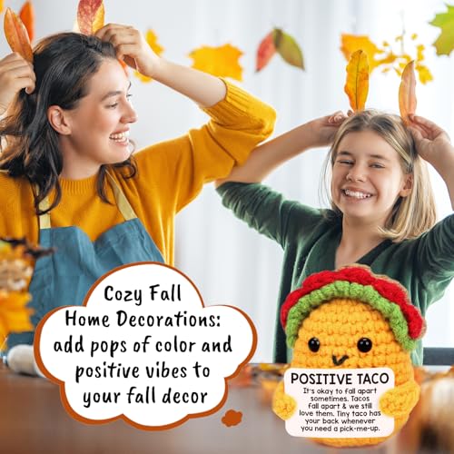 Positive Crochet Taco Christmas Birthday Gifts for Women Men Self Care Card Teacher Back to School Fall Decoration for Home Adult Kids Son Mom Dad Daughter Sister Friend Coworkers Inspirational Gift - style: Pick-me-up