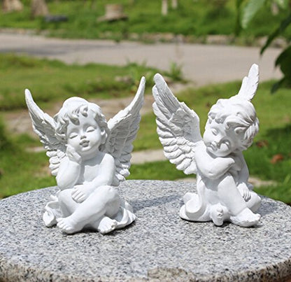 KiaoTime l Set of 2 Resin Adorable Cherubs Angels Statues Figurine Guardian Angel Garden Angels Sculpture Cute Angel Collection Wings Angel Memorial Statue 4.25"