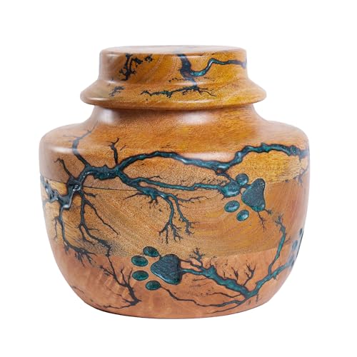 Personalized Cremation Urn for Human or Pet Ashes Adult, Male or Female – Wooden Funeral Urn with Green Resin, Hand-Carved Large Burial Urns, Memorial Urns for Pet Ashes, Urns Box for Men or Women
