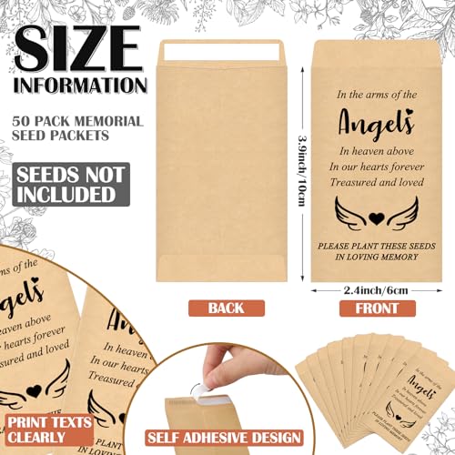50 Sets Funeral Favors for Guests 50 Celebration of Life Angel Keychain Pearl Keychain 50 Memorial Seed Packets Small Envelopes and Organza Bags Funeral Memorial Party Guests Gifts, No Seed