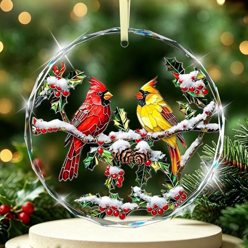 Red Cardinal Christmas Stained Glass Ornament 2026 Berry Exchange for Women, Men, Collectible Ornaments for Tree Keepsake in Loving Memory Cardinal Exquisite Party Gifts for Bird Lover - color: Cardinal-b