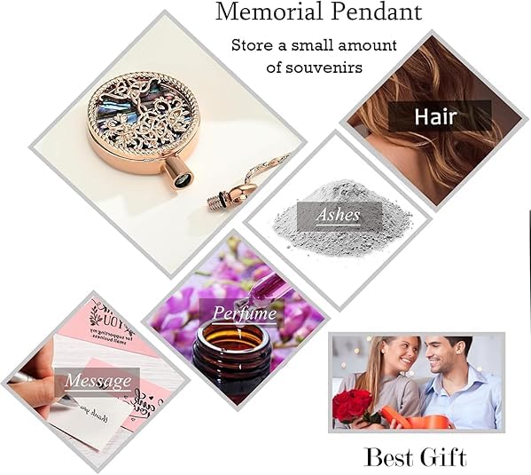 Hearbeingt Teardrop Urn Necklaces for Ashes Tree of Life Memorial Locket - color: Abalone Shell-Rose Gold