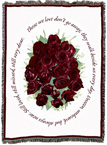 Pure Country Weavers Bundle of Red Roses Blanket - Those We Love Don't Go Away Blanket - Sympathy Bereavement Gift Tapestry Throw Woven from Cotton - Made in the USA (72x54) - color: Red Roses, size: 72" x 54"