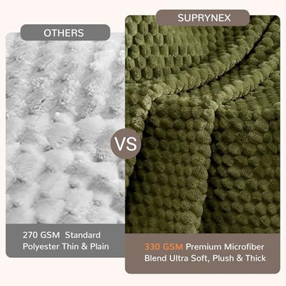 330GSM 3D Jacquard Queen Blanket for Bed, Olive Green, 90"x90" - color: Olive Green, size: Queen(90"x90")