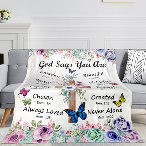 Christian Gifts for Women Blanket 60"x50" - Inspirational Religious Birthday Catholic Spiritual & Baptism Confirmation Gifts for Girls - color: God Says You Are