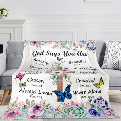 Christian Gifts for Women Blanket 60"x50" - Inspirational Religious Birthday Catholic Spiritual & Baptism Confirmation Gifts for Girls - color: God Says You Are