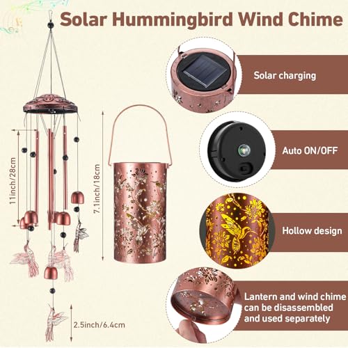Retisee Hummingbird Solar Wind Chimes Outdoor Metal Hummingbird Gifts Solar Light Windchimes Outside Indoors Christmas Decoration Birthday Gift for Home Lawn Porch Patio Garden Yard - style: Hummingbird