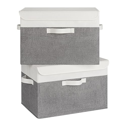 GRANNY SAYS Memory Keepsake Storage Box, Fabric Storage Bins with Lids | Flip-Top Lid, Collapsible, Stackable, 3 Handles, Ideal for Closet Clothes Blanket Toys, Extra Large, White/Gray, 2-Pack - color: White/Gray, size: Extra Large-2 Pack